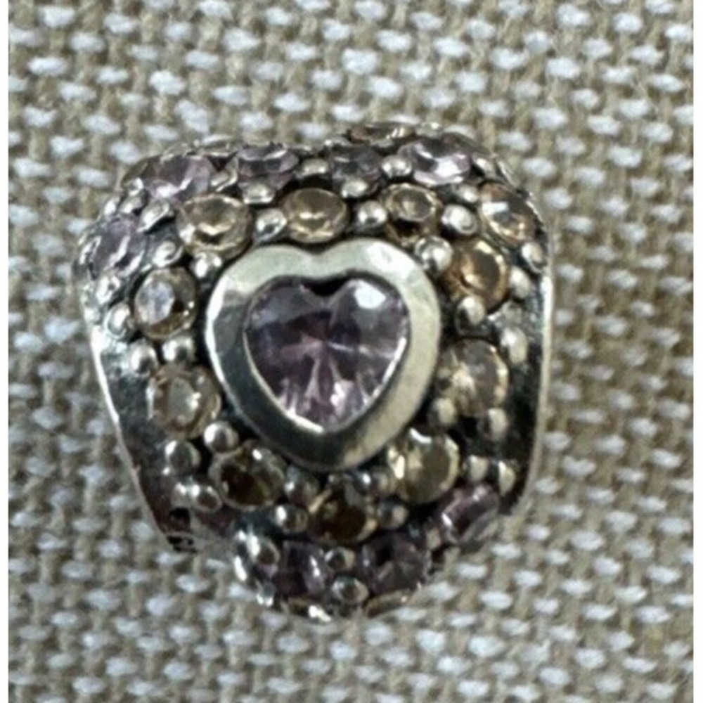 Chamilia Silver Jeweled Orange CZ Heart‎ in Heart Bead RETIRED 2025-0673 Charm